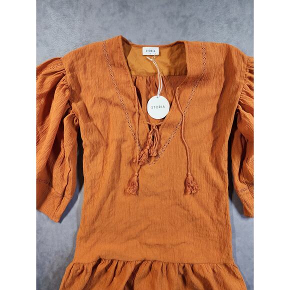Storia Peasant Shift Dress Size Small Burnt Orange Tunic Shift Bell Sleeve New - Picture 3 of 12